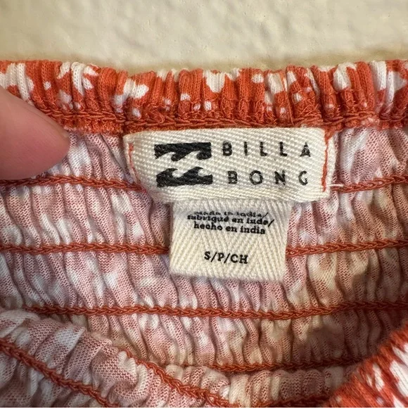 Billabong Orange Smocked Floral Crop Top Tube Top - S - Picture 9 of 11